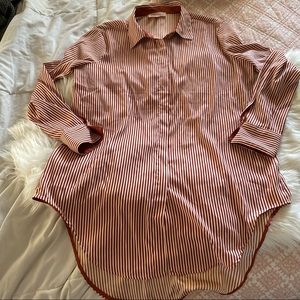 PHILOSOPHY Burnt Orange Striped Hi-Low Button Up Collared Long Sleeves Blouse M